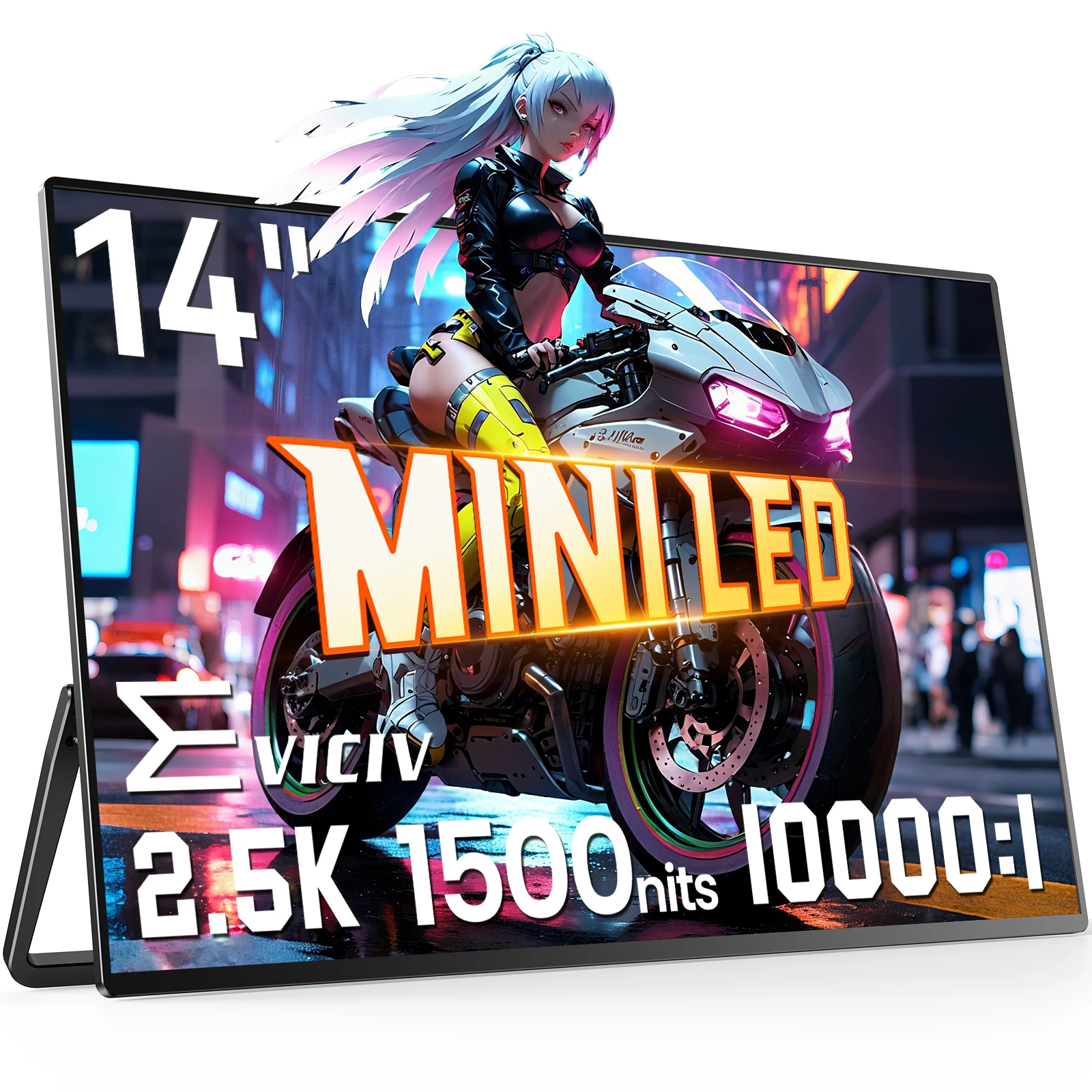 

14-дюймовый портативный игровой светодиодный мини-дисплей 2K, 1500 нит, 2560 x 1600, 10000:1, 1 мс, Freesync, внешний HDR-экран для компьютера с подставкой и креплением VESA для ноутбуков, ПК, телефонов, игровых консол