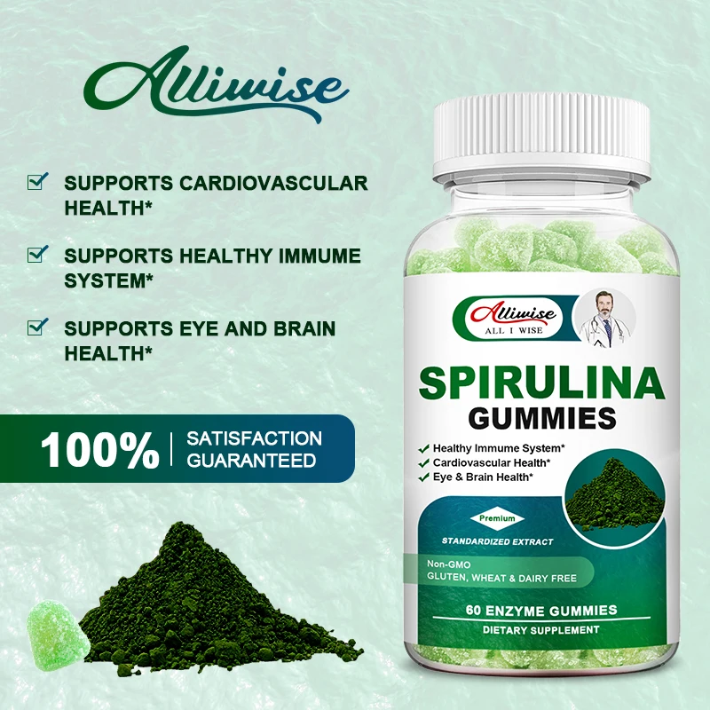 Alliwise Organic Spirulina Gummies Strengthen Immunity Rich in Fatty Acid Provide Protein Amino Acids Antioxidant Detox Skin