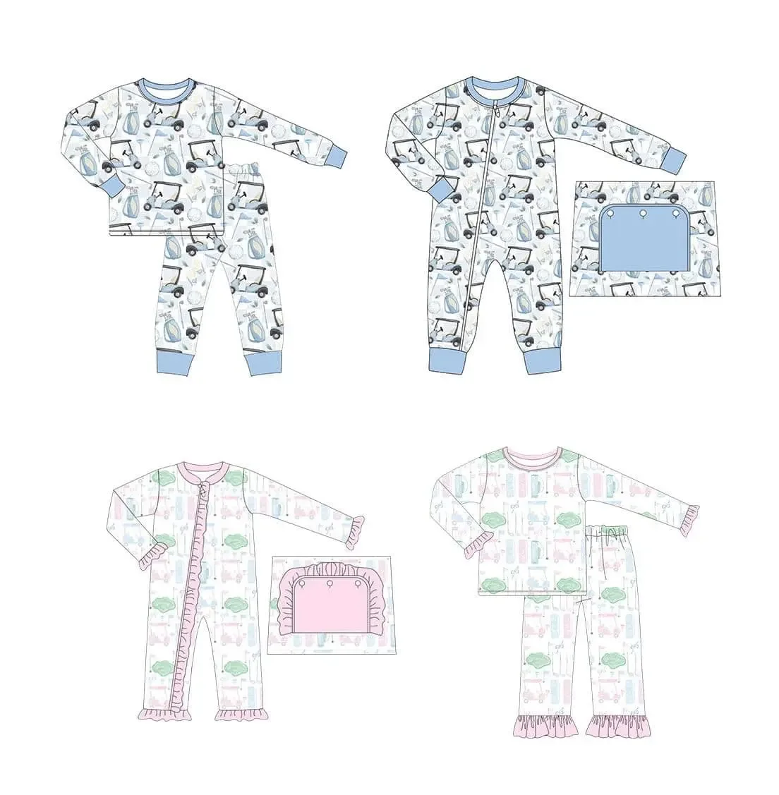 Toddler hot selling boutique children's set long-sleeved lace car print trousers lace girls boys trousers set baby zip jumpsuit