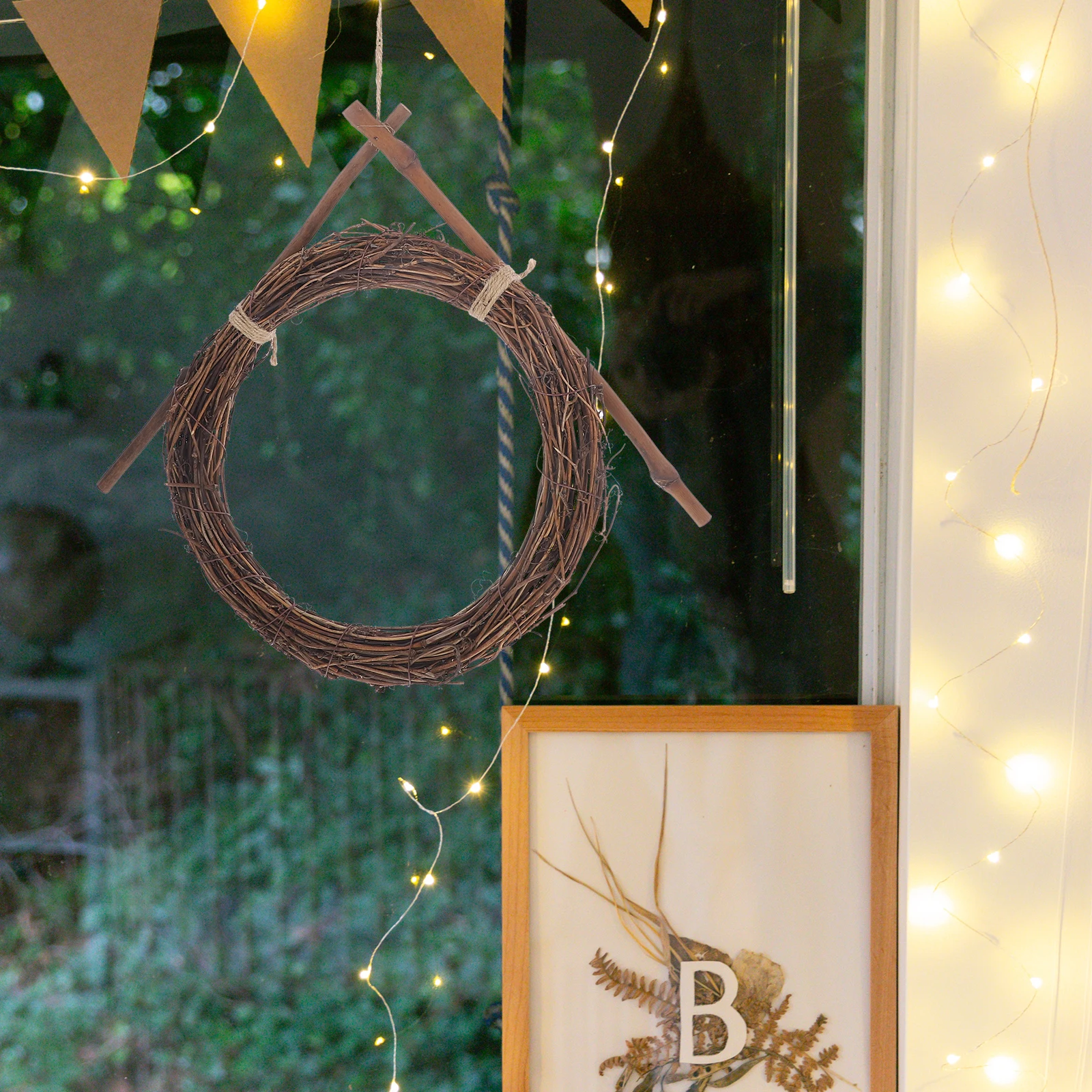 

2 Pcs Natural Rattan Wreath Frames 15CM 20CM DIY Craft Floral Ring Decorations for Home Wall Hanging Nordic Style