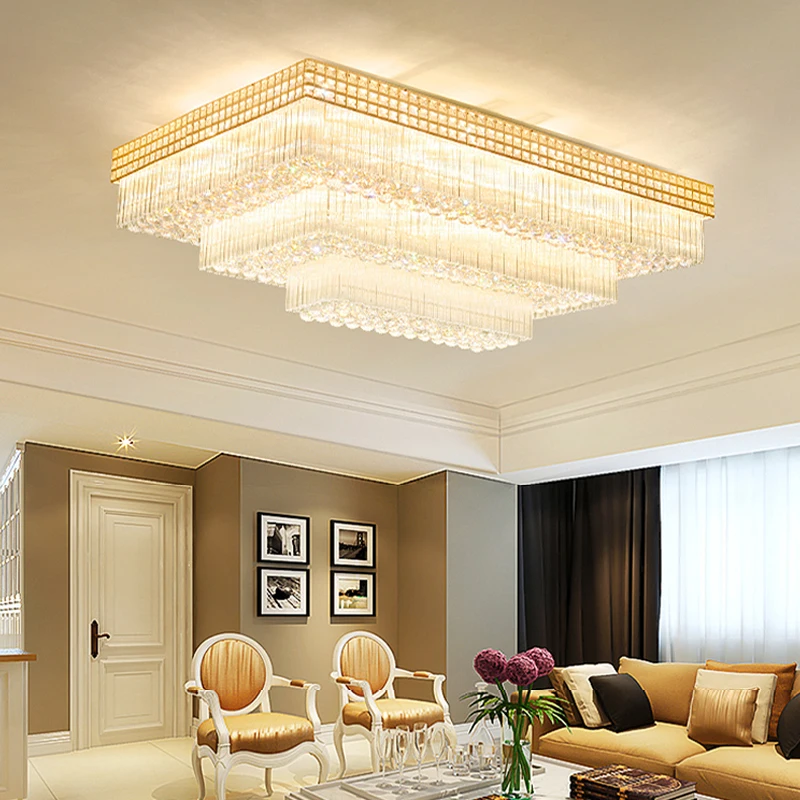 Modern Large Crystal Ceiling Lights for Living Room Lustres LED Gold Silver Ceiling Lamp Luxury Home Decor Lighting Luminaires