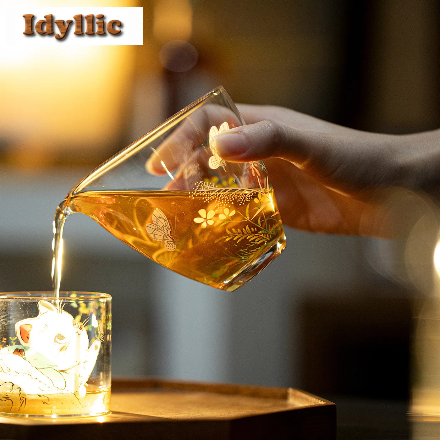 250ml Butterfly Love Flower Glass Tea Pitcher Tea Divider Cha Hai Dispenser Justice Cup Fair Mug Tableware Decoration Supplies