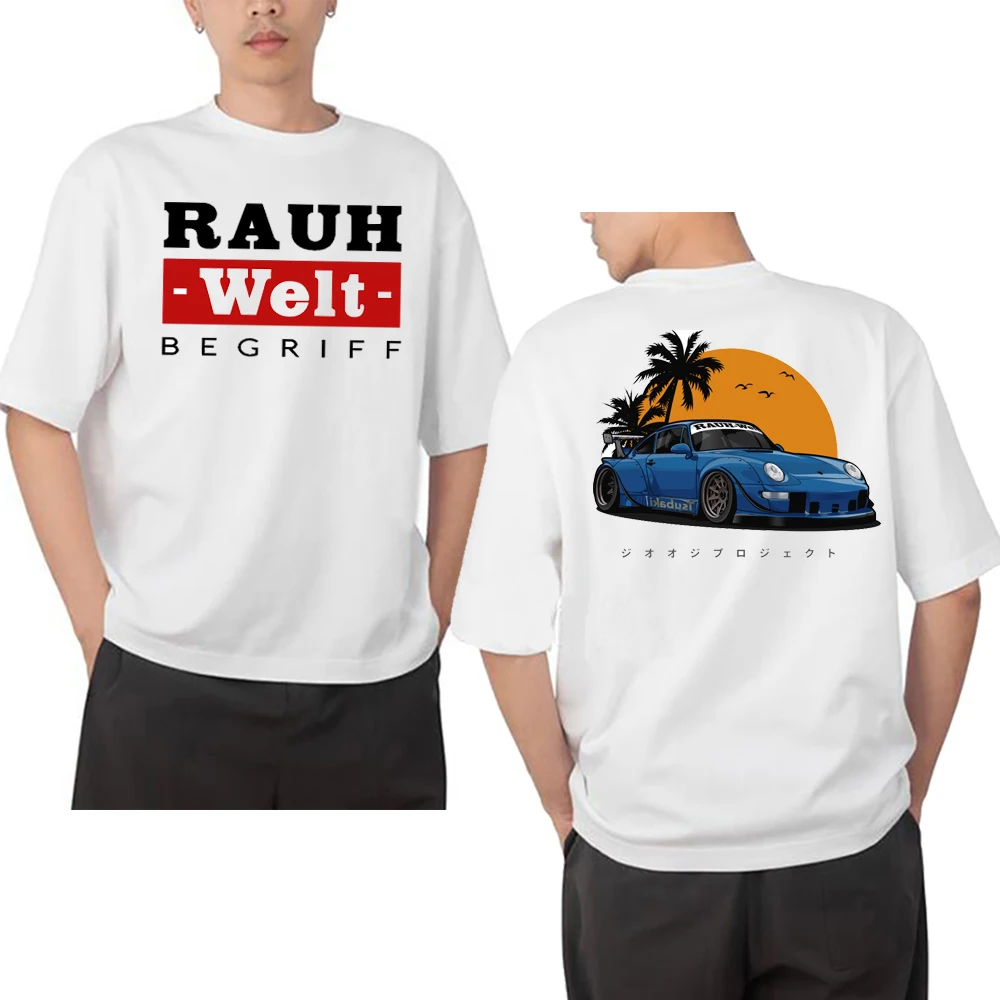 RWB 993 964 JDM Tuning Car Back Classic T-Shirt RAUH Welt BEGRIFF T Shirt Men Short Sleeve Japan Hip Hop Boy White Casual Tees