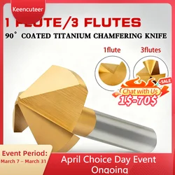 HSS Com Cobalto Chanframento Faca Titânio-banhado 90 graus Single-gumes Três-flauta Countersink Buraco Rebarba Trimmer Chanfro