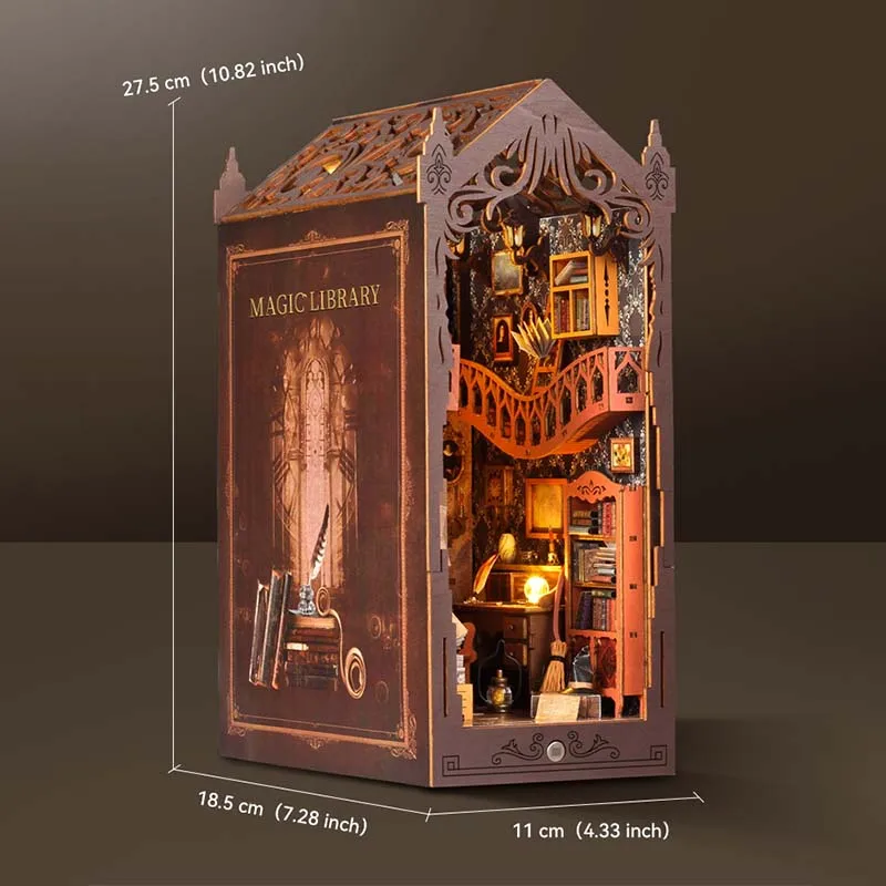3D Bookend Magic Library Model Building Kits DIY Cabin Wooden Assembly Handmade House Desktop Ornament Creative Adult Gift