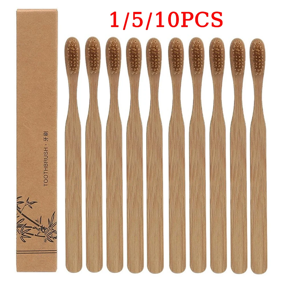 1/5/10Pcs Toothbrush Adult Bamboo Soft Bristled Toothbrush Eco-Friendly Natural Bamboo Toothbrush Portable For Travel Daily Use