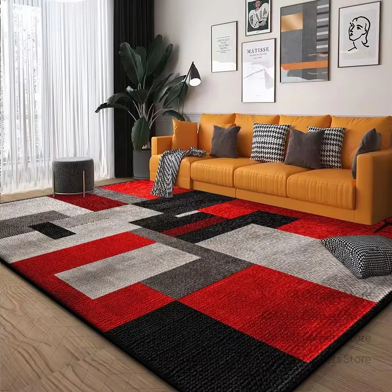 Modern Geometric Block Area Rug Flannel Carpet Abstract Color Block Floor Mat for Living Room Sofa Decor Bedroom Floor Decor