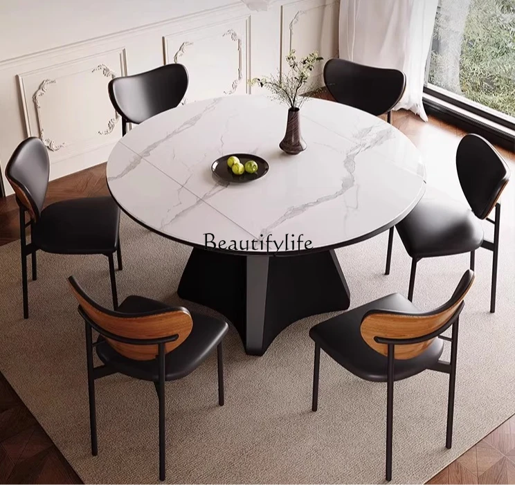 

Italian light luxury rock slab dining table for use Modern simple retractable square round dual-purpose folding dining table