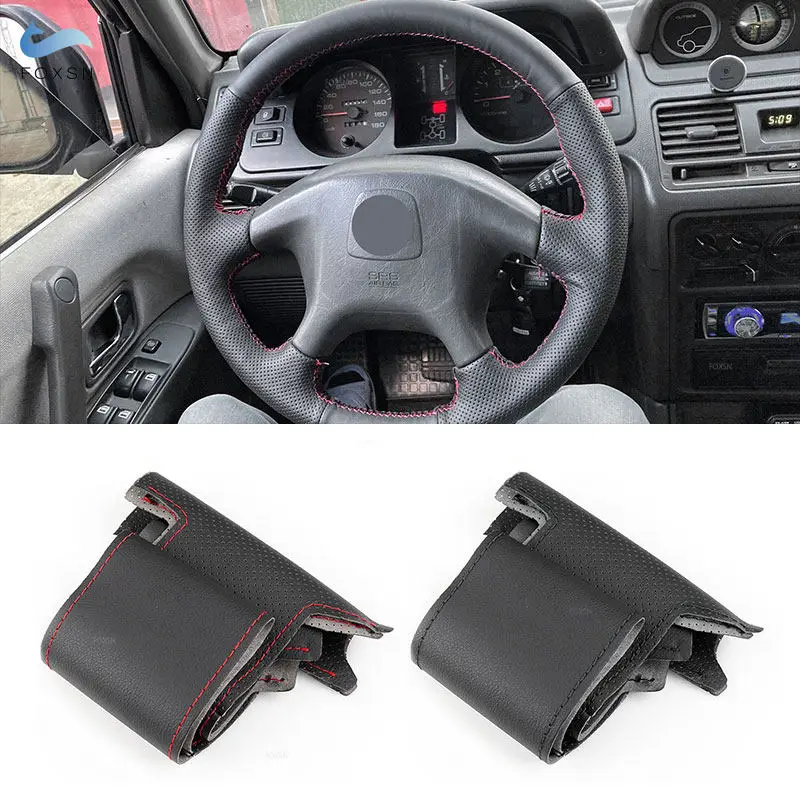 Mitsubishi L200 1997-2006 Pajero Pinin Space Gear 1998-2001 핸드 스티치 천공 가죽 자동차 핸들 커버 트림