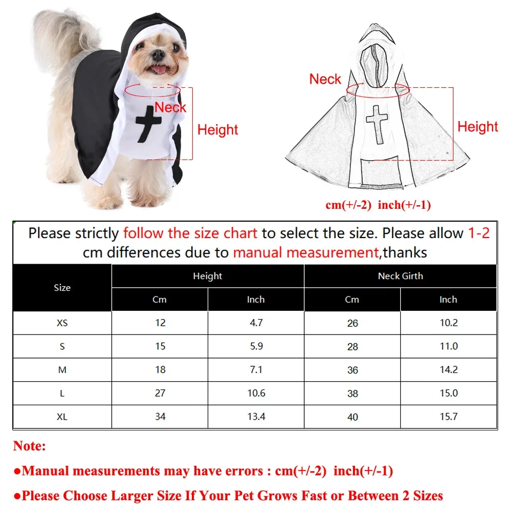 Halloween-Katzen-Nun-Kostüm, Jesus-Kreuz-Muster, Katzenkleidung für kleine Hunde, lustiges, süßes Kostüm für Partys, Overall für Haustiere, Katzenaccessoires. – Detail 2
