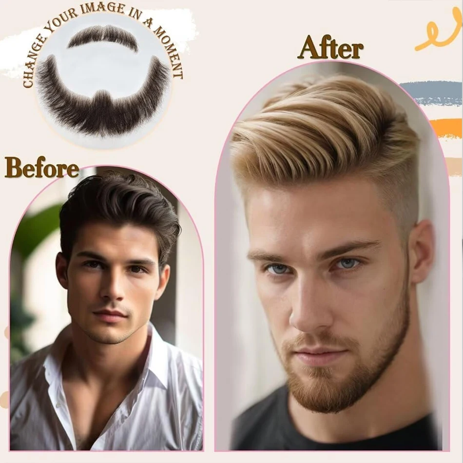 Picture 6: Fake Beard Goatee Beard Realistic 100% Human Hair Full Hand Tied Goatee False Beards Lace Invisible Fake Mustache Men Makeup