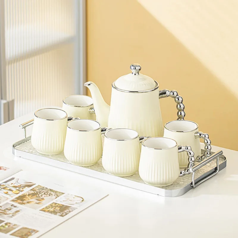 custom.Modern High-End Luxury Tea Set with Ceramic Cups & Kettle-Durable Food Grade Living Room Entertain