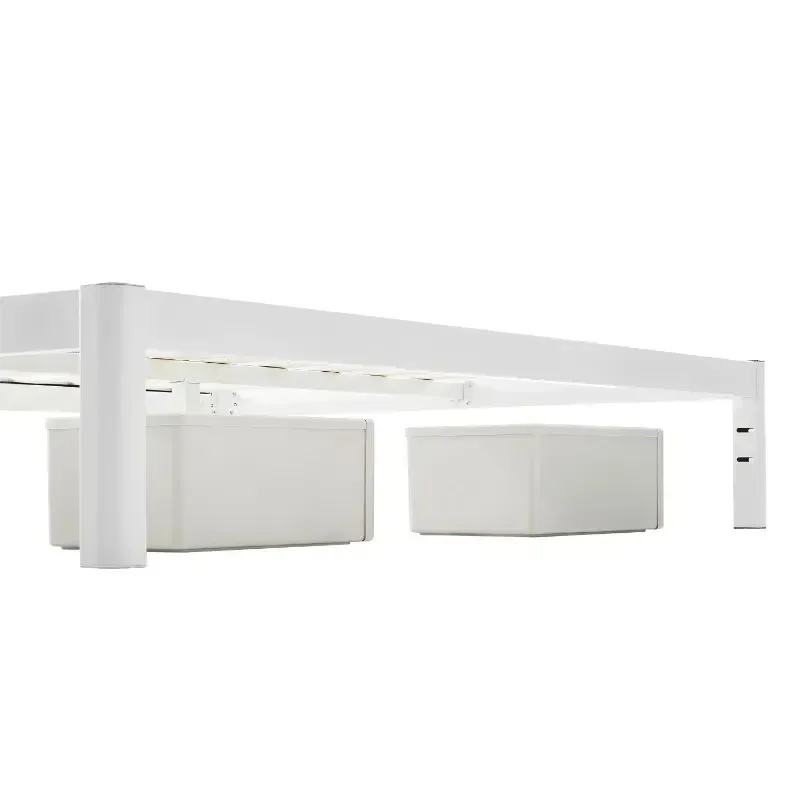 Wood Slat White Metal Platform Bed Frame Twin 75