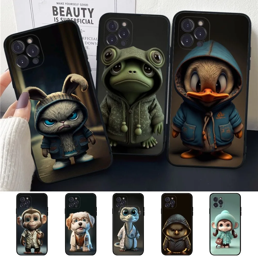 Monkey Frog Pig Cow Bird Cat Animal Phone Case Silicone Soft for iphone 15 14 13 12 11 Pro Mini XS MAX 8 7 6 Plus X XS XR Cover