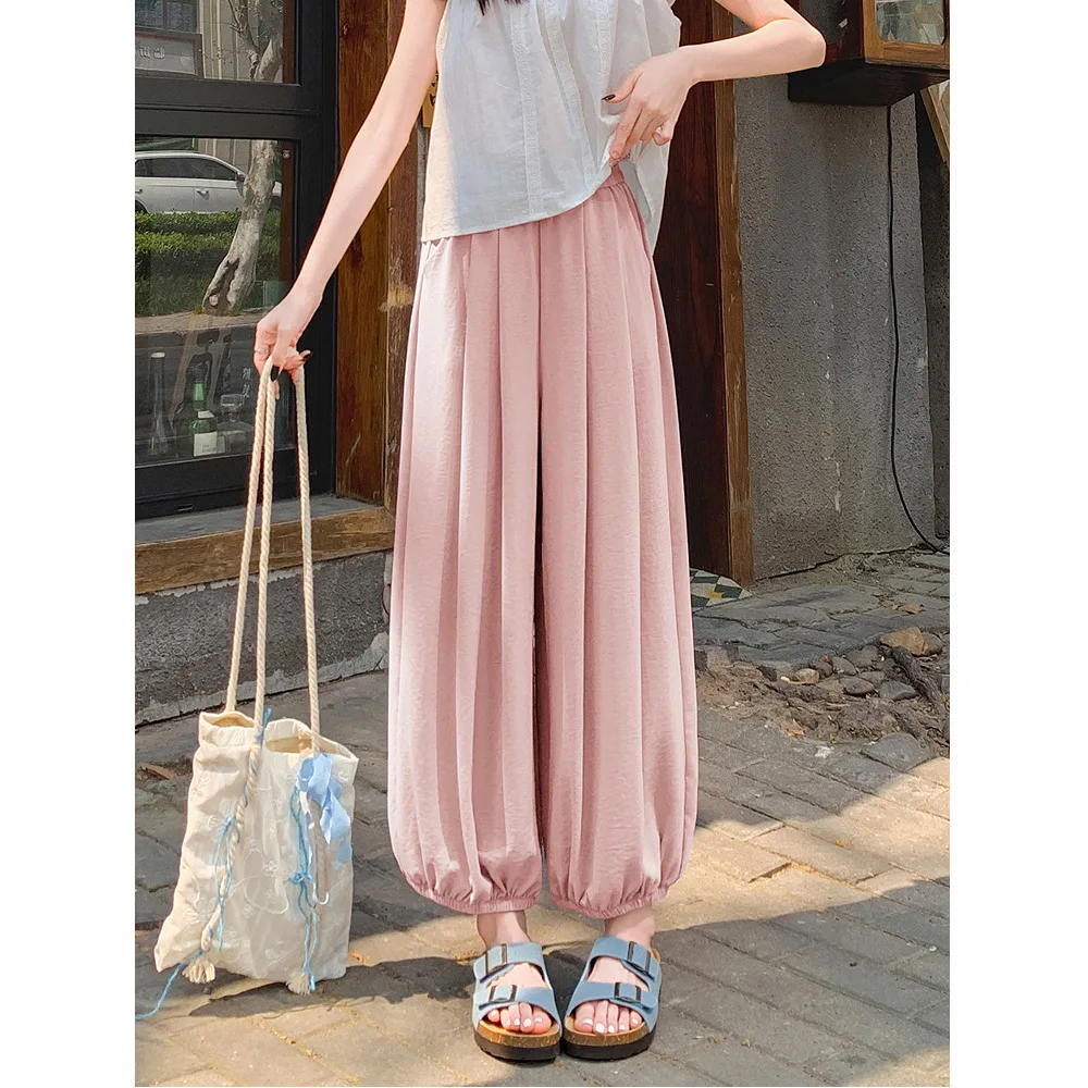 Ice Silk Lantern Pants Women's Summer Thin New Loose Slim High Waist Casual Nine Points Sun Protection Quick Dry Pants