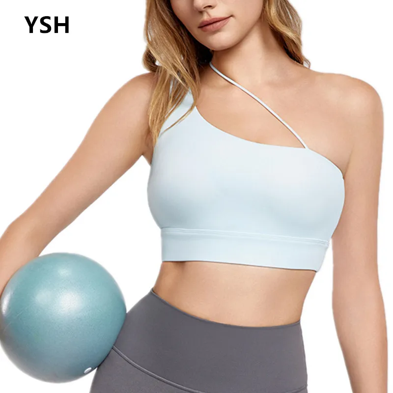 YUSHUHUA Sexy Women Yoga Bra Asymmetric Running Sports Bra Widened Hem Gym Fitness Shockproof Breathable Pilates Workout Bra