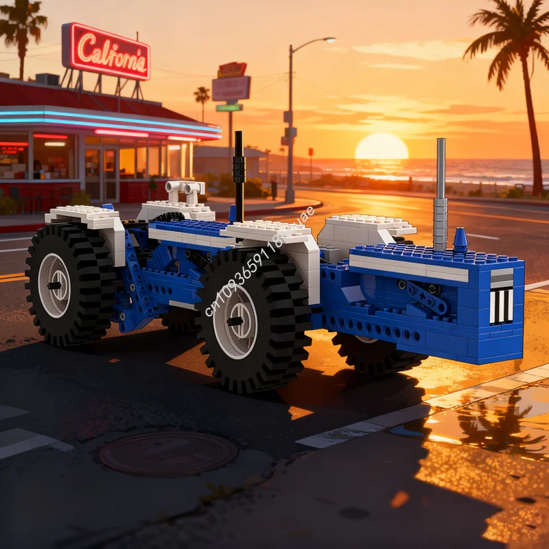 

390 деталей MOC Техническая модель тандемного трактора Ford, конструктор, развивающие строительные блоки, идея для рождественских подарков, игрушки для детей