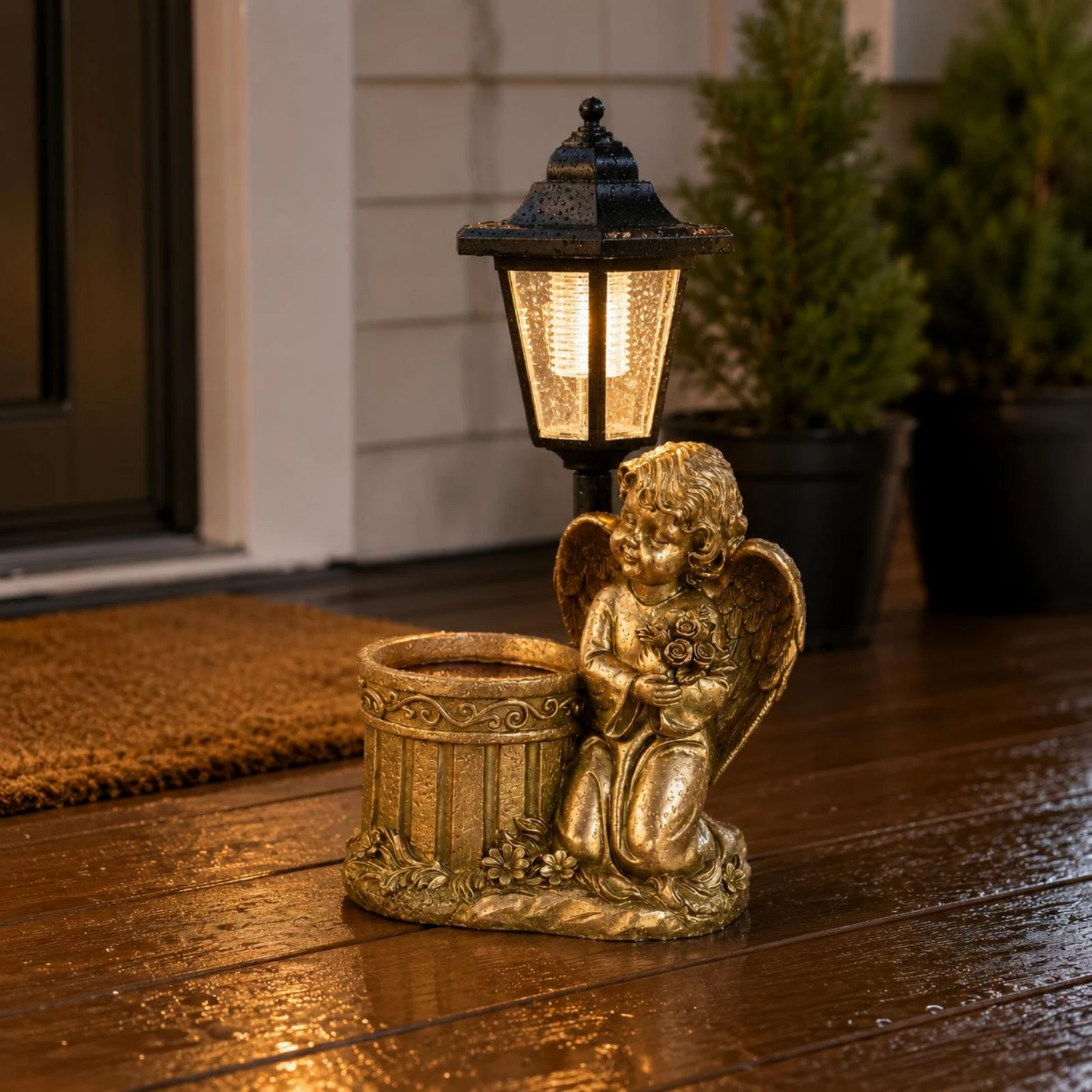 Lantern Planter Ornament Warm Yellow Radiance Angel Statue Lantern Solar Angel Planter
