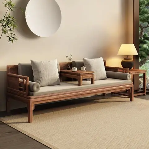 New Chinese Style South American Walnut Solid Wood Sofa for Teahouse Living Room Song Aesthetic Dual-Purpose Home Furniture