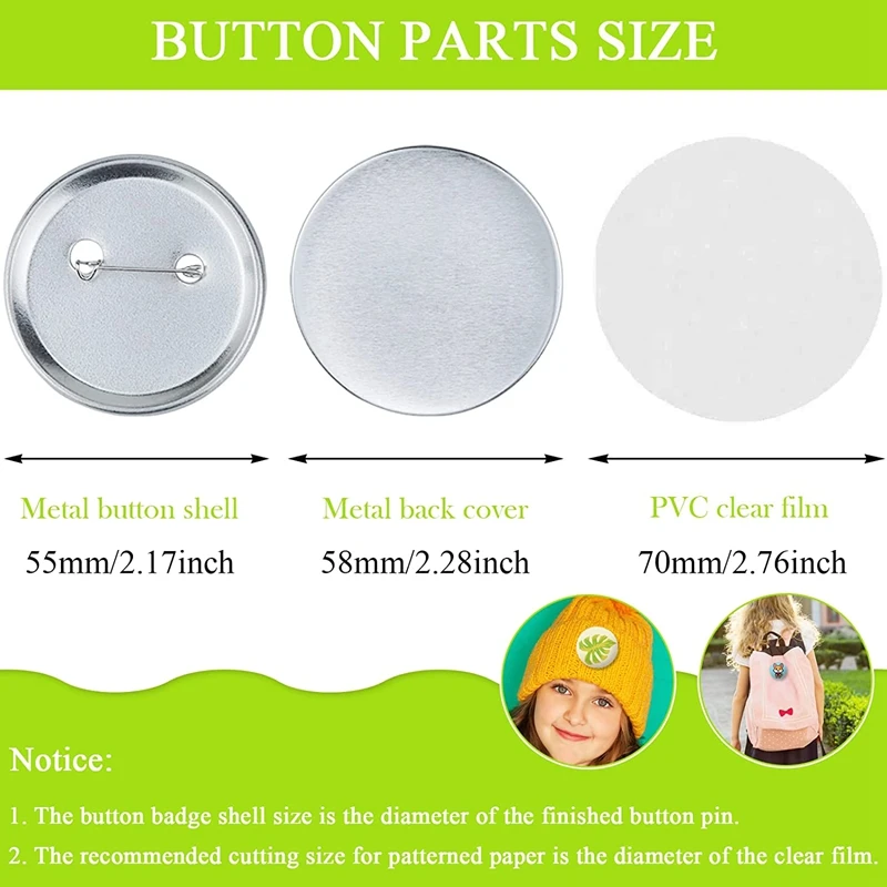 100 Sets Round Button Parts Blank Making Supplies 58Mm Metal Button Badge Making Kits, Blank Pin Back Button Parts