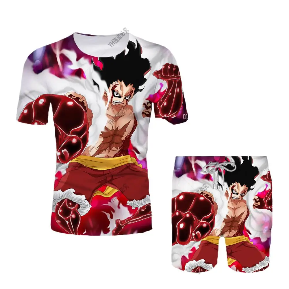 

Japan Anime Boy 3D O-Neck T-shirt Men Cosplay Set One Piece Ball Z Summer Top Shorts Breathable Monkey D Luffy Suit Clothing