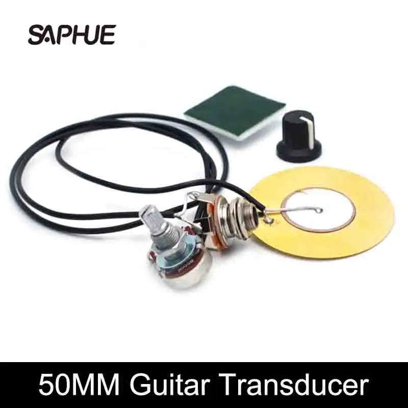 2 unidades de transductor piezoeléctrico para guitarra de 50 mm con amplificador precableado y conector de salida de 6,35 mm para guitarra acústica, ukelele y guitarra de caja de cigarros