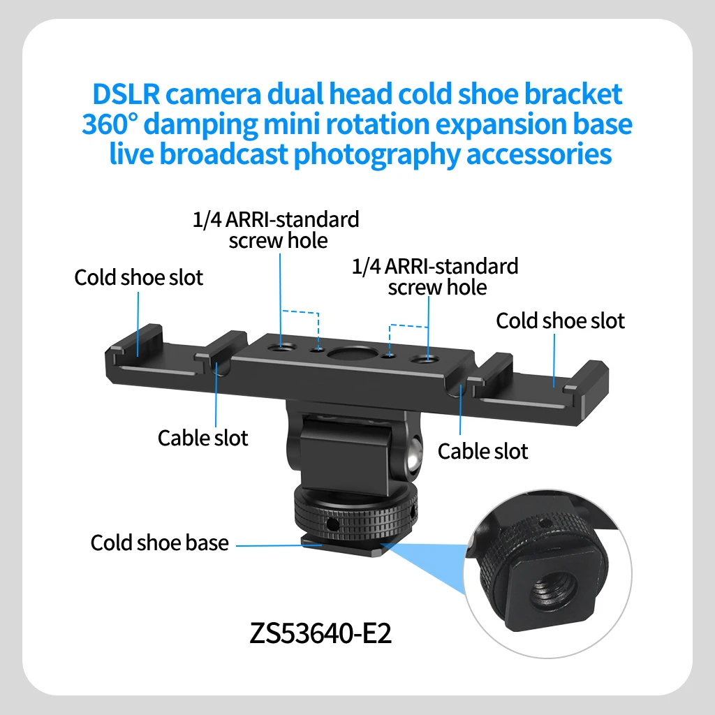 Aluminium Cold Shoe Halterung Dual Coldshoe Verlängerungsstange Platte Adapter 1/4 für Canon Sony Mikrofon LED Video Licht Monitor – Detail 14