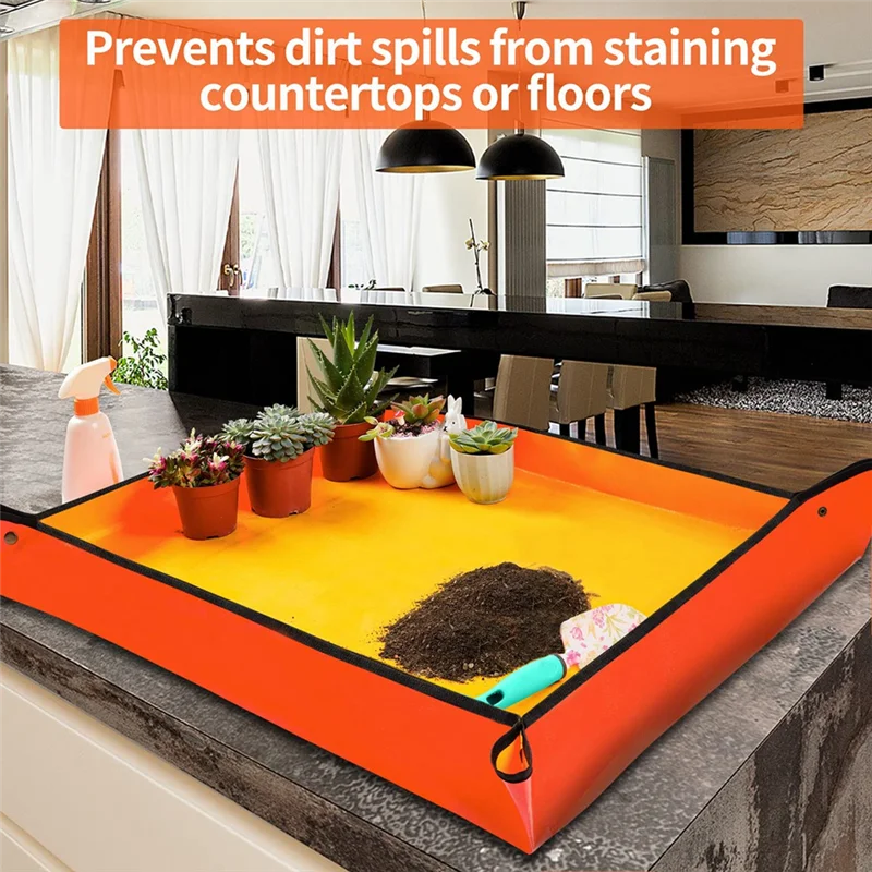 

AA81-3PCS Repotting Mat For Indoor Plant Care Control Dirt Portable Potting Tray Gardening Gifts For Women Men Orange