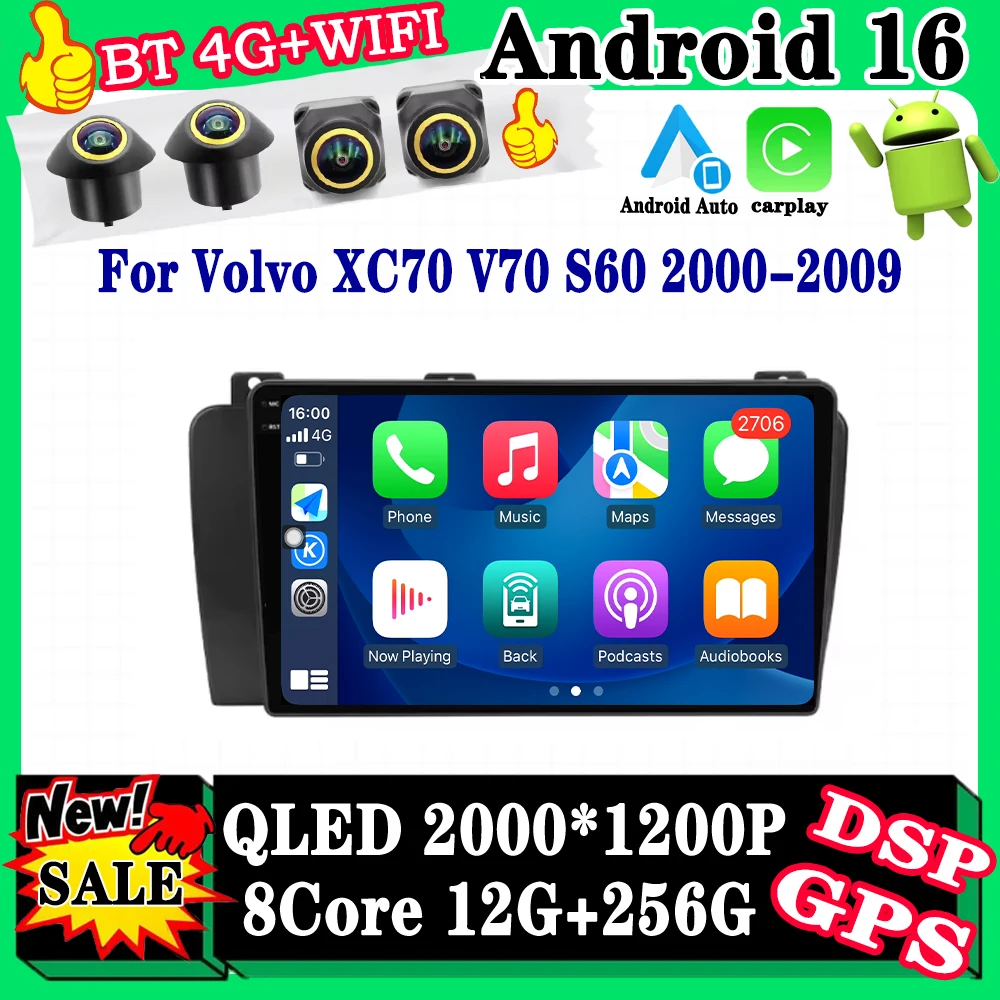Android16 For Volvo XC70 V70 S60 2000-2009 CarRadio Multimedia Player Video GPS Navigation Carplay Touch Screen Stereo tools