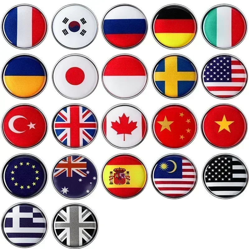 2.8cm Sweden Spain Germany Japan Korea Russia National Flags 3D Metal Round Car Side Body Sticker Decal Window Emblem Badge