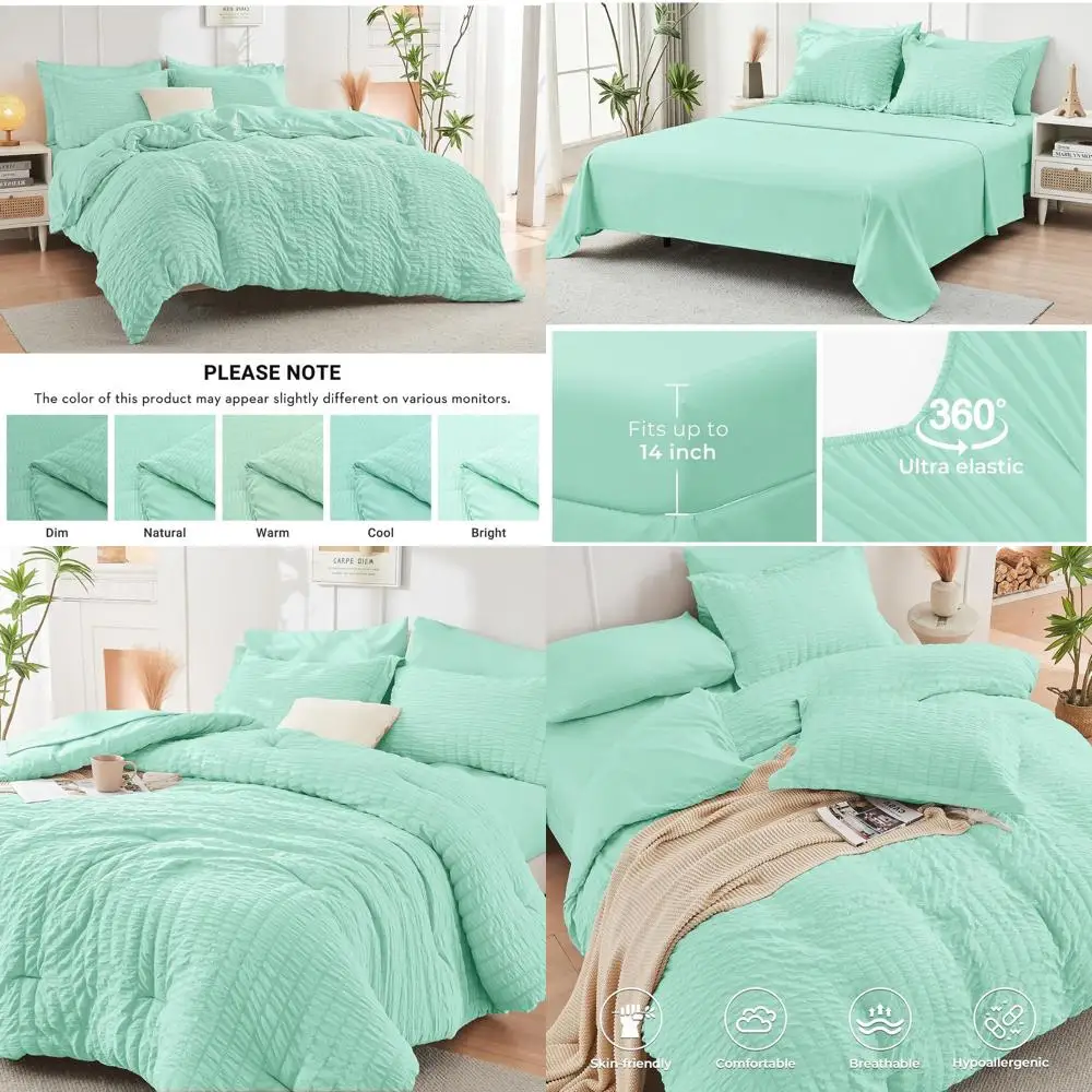 

Комплект одеял Queen из 7 предметов мятно-зеленого цвета, всесезонное роскошное постельное белье с простынями, наволочками и шамс