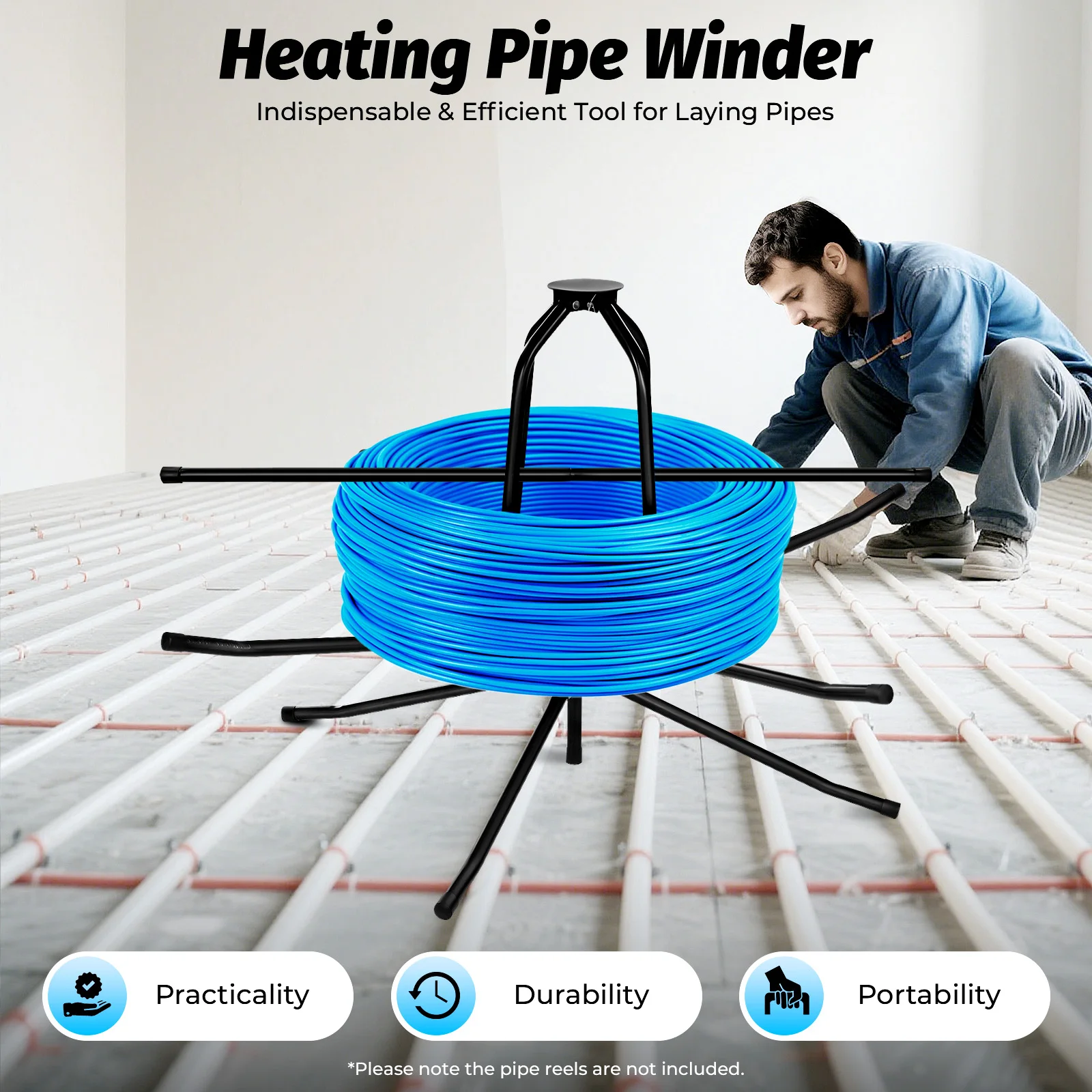 Decoiler per tubi di riscaldamento a pavimento, pieghevole, 2 marce, aggiornamento avvolgitore per tubi in acciaio