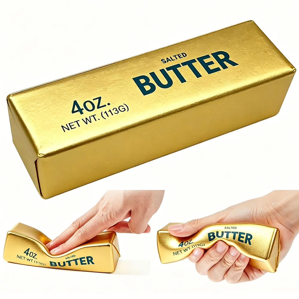 Kawaii 13,5cm Goldener Butterblock Squishy, Künstliches Lebensmittel, Ästhetische Raumdekoration, Schreibtisch-Ornament, Langsam Rückfederndes Quetschspielzeug, Überraschungsgeschenk-Requisite