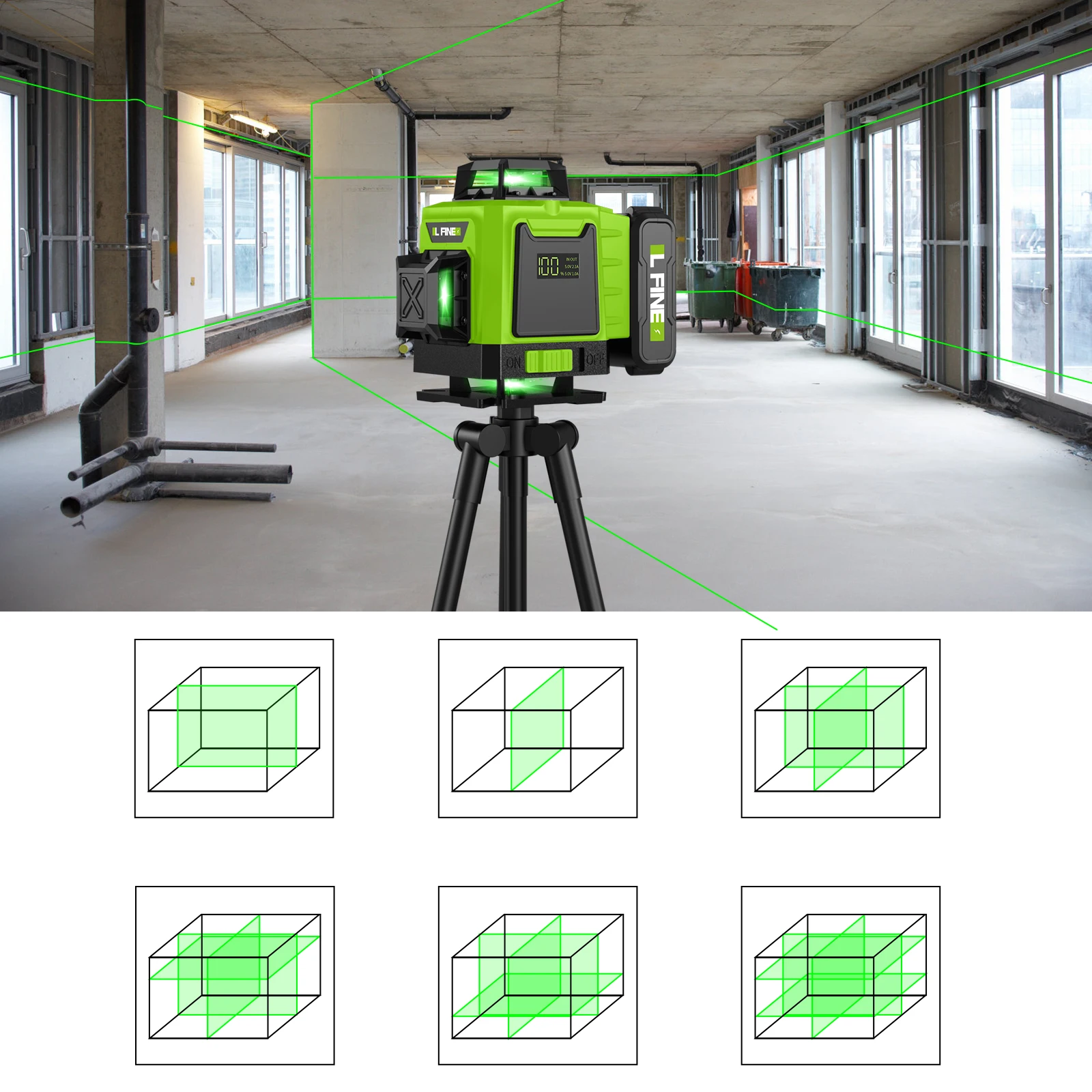 LFINE 4D Professional Laser Level 16 Lines Horizontal And Vertical With Remote Control  360°Self-leveling Laser Levels