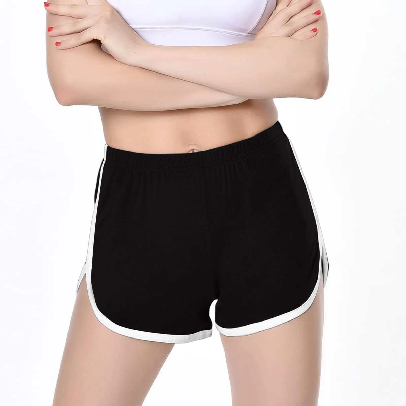 

Summer New Shorts Women Sports Casual Elastic Fitness Wide Legs Home Sleeping Pants With Edge Contrast Color Female Short Pants