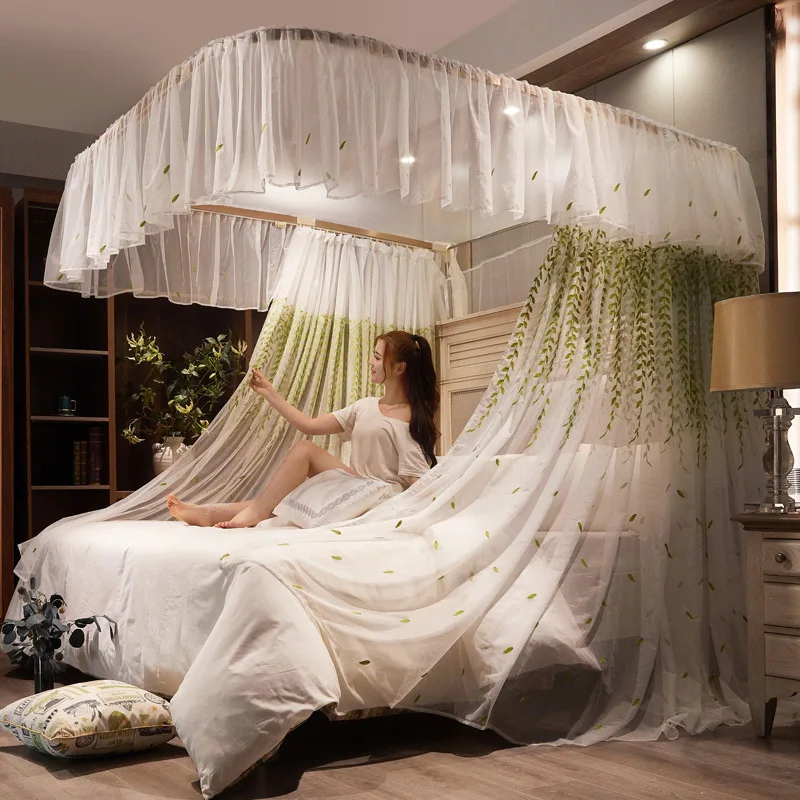 Ali textiles Style U-Shaped Track Mosquito Net Household Light Luxury Embroidered Princess Wind Bed Curtain High-End