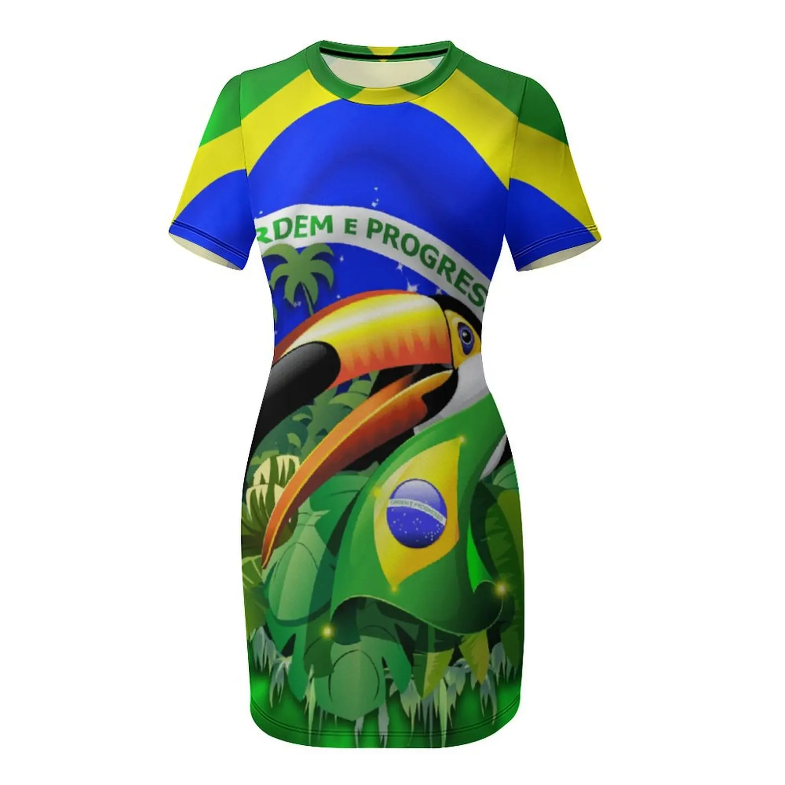 Toco Toucan on Brazil Flag 1 Short Sleeved Dress Novelty Exotic  Woman\'s Dress Humor Graphic  Vacations The Dress