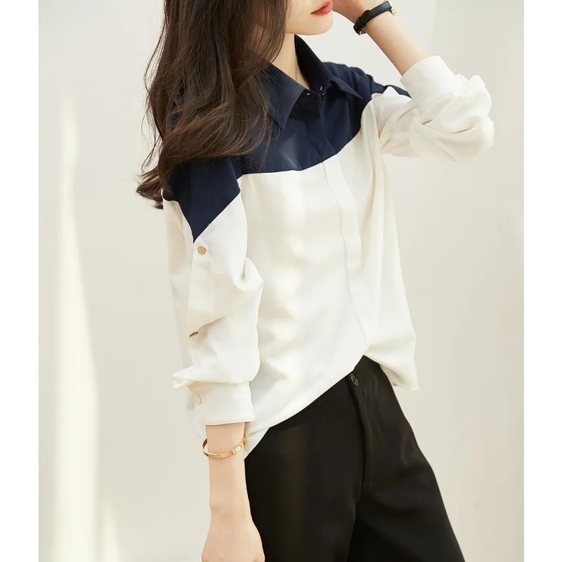 Women's Spring Autumn Patchwork Shirts 2025 New Office Lady Casual Blouse Fashion Joker Tops Female