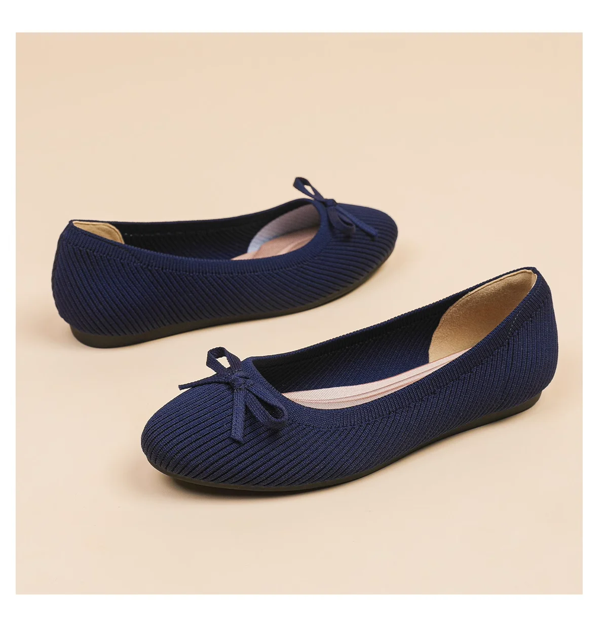 Maggie\'s Walker Women Woven Casual Shoes with Bows Knitted Round-toe Flats Spring Woven Breathable Shoes Plus Size 34-43