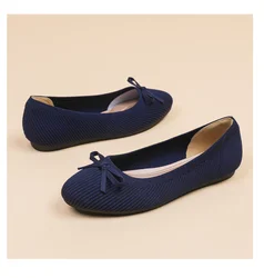 Maggie's Walker Women Woven Casual Shoes with Bows Knitted Round-toe Flats Spring Woven Breathable Shoes  Plus Size 34-43