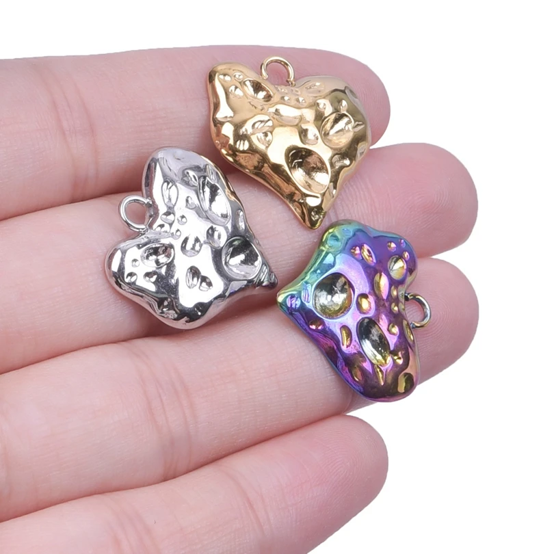 3pcs Irregular Hearts To Make Jewelry Making Supplies DIY Love Accessories Stainless Steel Pendant Charm Bulk Pingentes Material