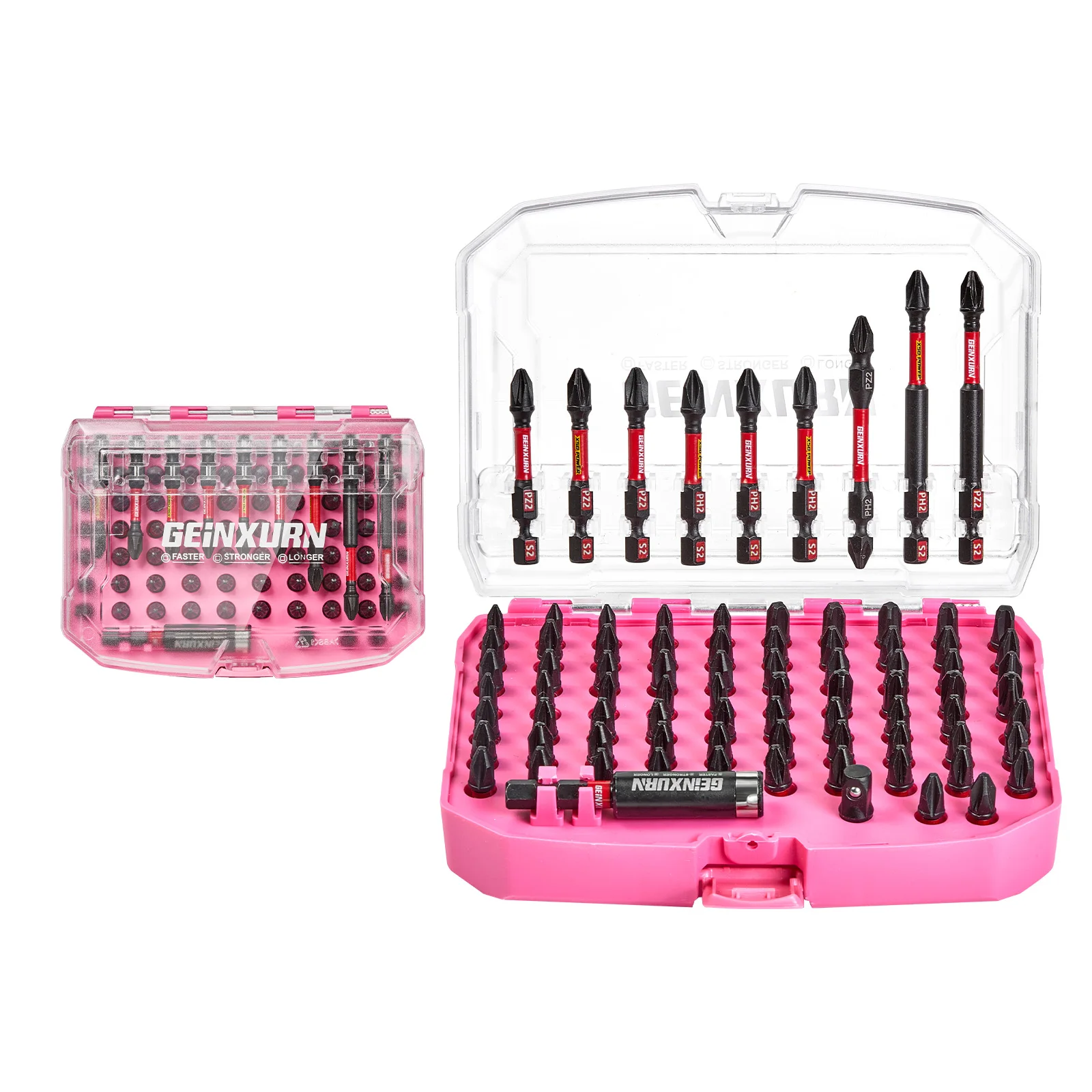 

Geinxurn 83PCS Impact Magnetic Driver Bit Set, S2 Steel Bits (Phillips/Square), Socket Adapter & Pink Storage Case