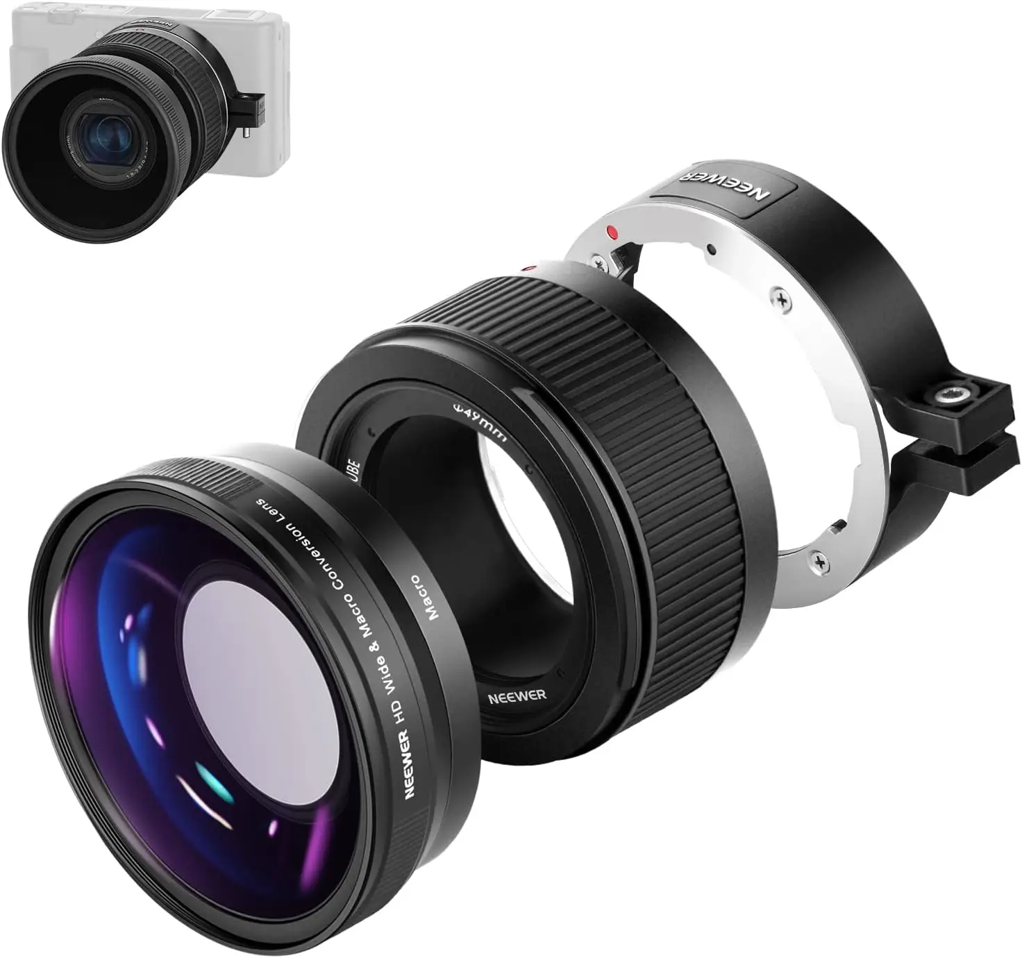 NEEWER 2 in 1 18 mm HD Wide Angle and 10x Macro Additional Lens for Sony ZV1 (Not compatible with ZV1 Mark II )!!