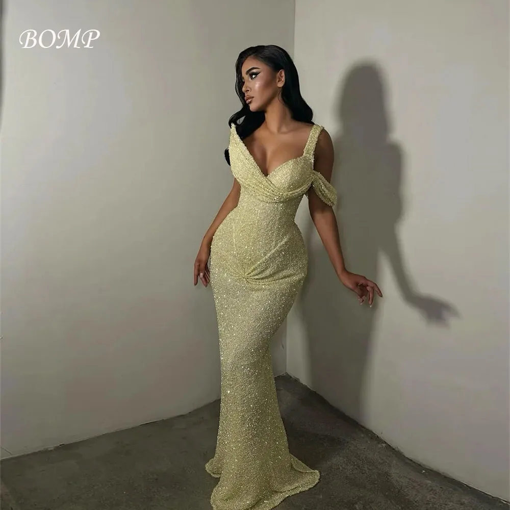 

BOMP Sheath Sleeveless Simple Prom Dress Customized Blue Strapless Luxurious Evening Dresses Floor-Length vestidos de fiesta