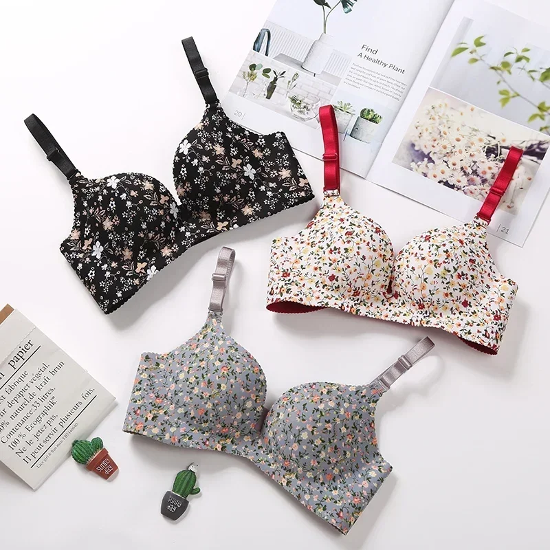 Damen-BH mit Blumenmuster, nahtlos, einteilige Unterwäsche, sexy Push-up-Dessous für den täglichen Gebrauch – Detail 5