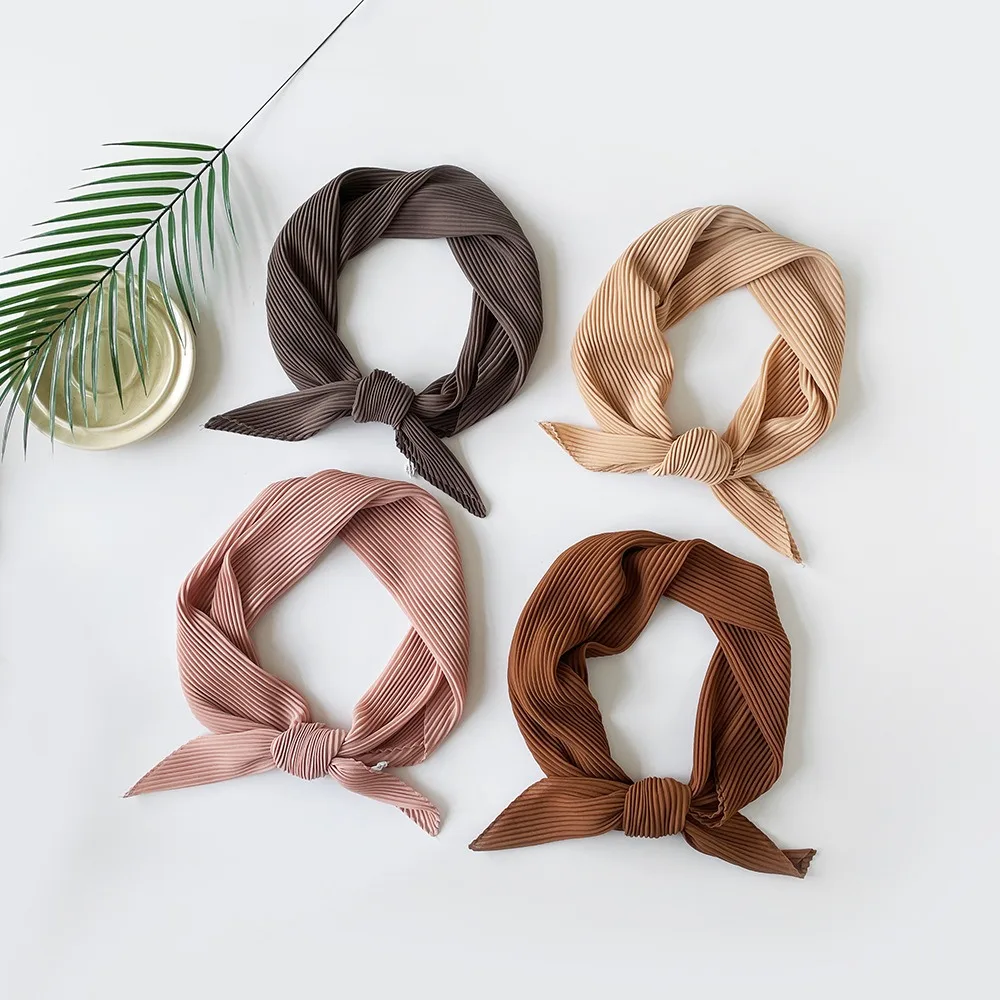 Elastischer, weicher Wickel-Chiffon-Haarschal, Haarband, schlankes, einfarbiges Bandana, eleganter Rhombus-Plissee-Seidenschal für Mädchen