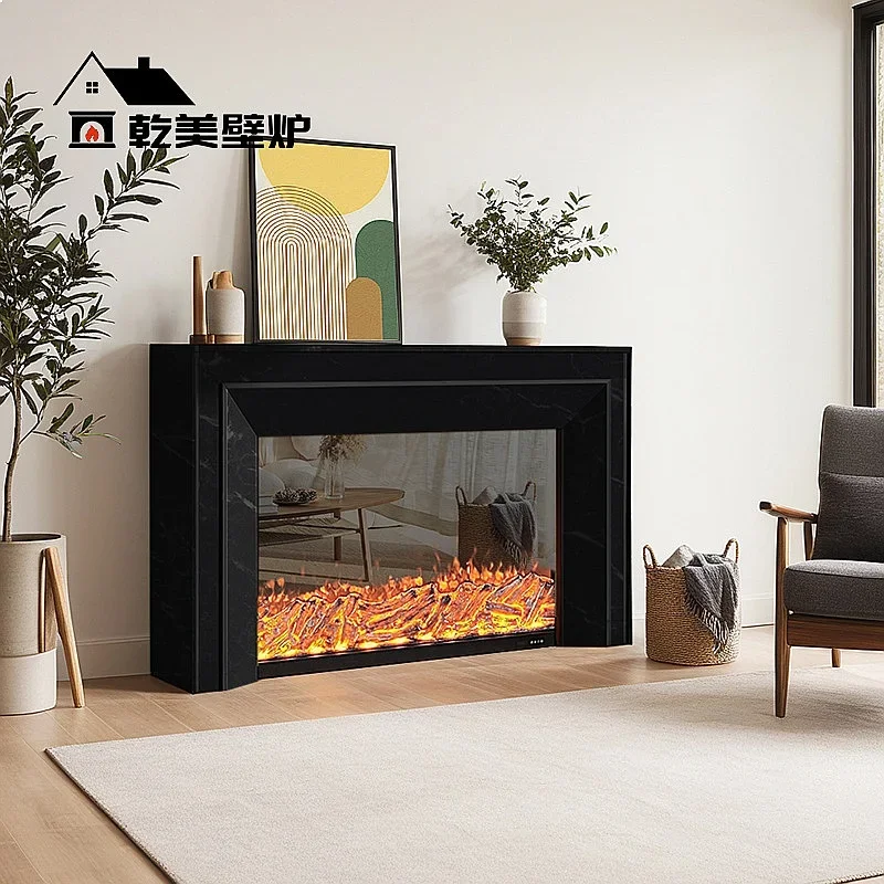 BJ French Fireplace Decor Cabinet Simulated Flame Electric Heater Living Room Simple Marble Grain Wooden Console