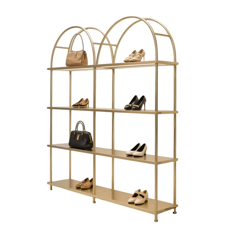 custom.Shoe shoe rack floor display stand stainless steel mirror clothing shoe bag multi-layer display s