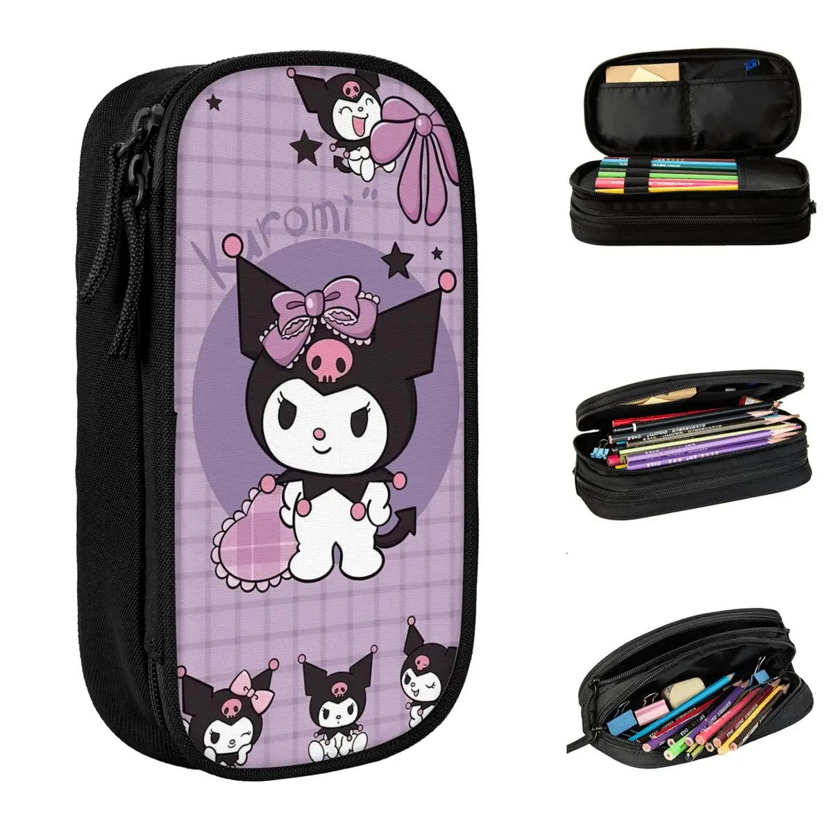 Purple Kuromi Pencil Case Cute Kawaii Cartoon Pen Holder Bag Student Big Capacity Students School Cosmetic Pencil Pouch