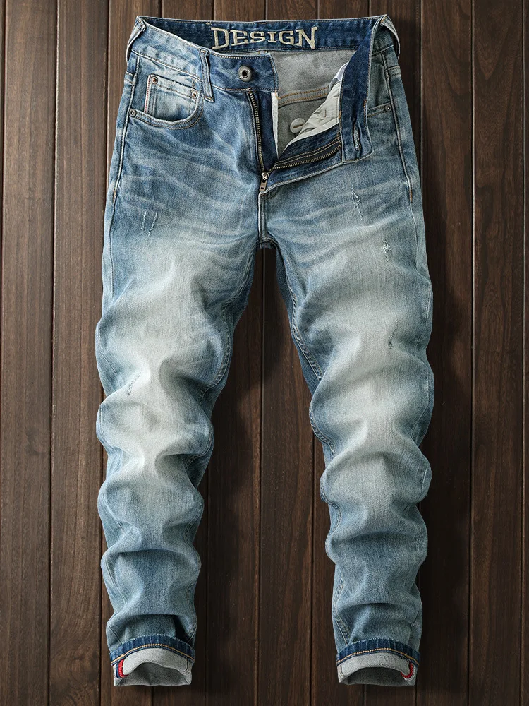 

Весенне-летние новые джинсы, мужские светлые брюки с маленькими штанинами, эластичные повседневные ностальгические брюки в стиле ретро